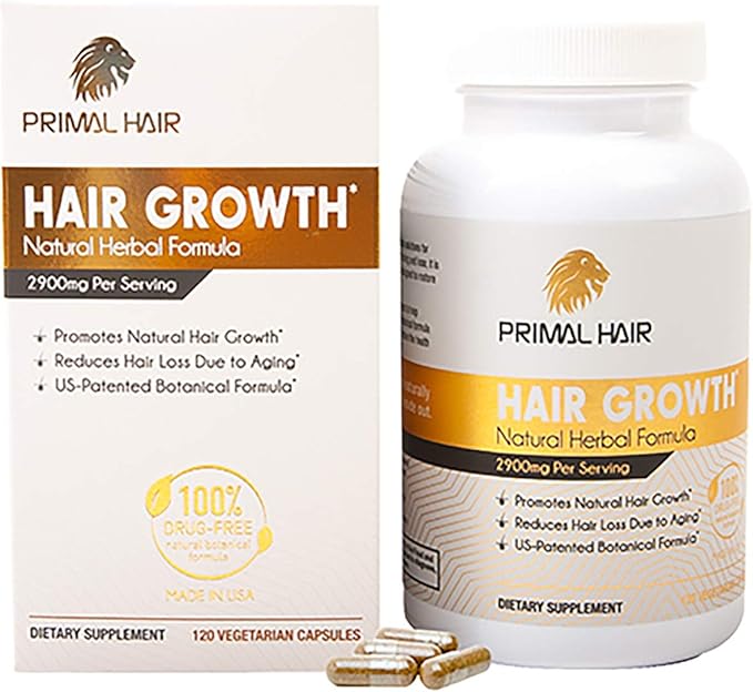 100% Natural Growth Treatment, Reduces Hair Loss, US Patented Formula Proven Effective for Men & Women, 100% Vegan Ingredients, Non-GMO, 30-Day Supply