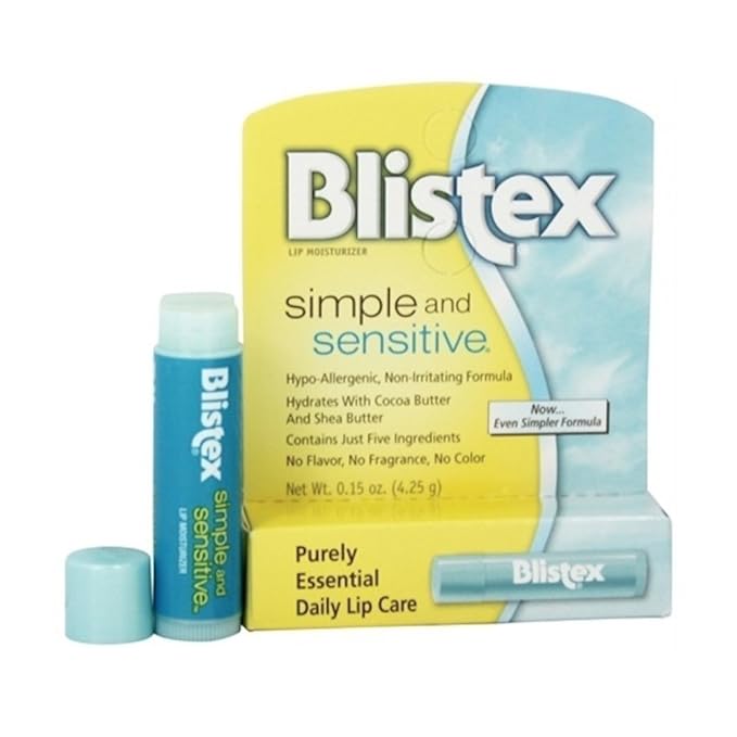 Blistex Moisturizers, Simple and Sensitive, Unflavored, 0.15 Oz (Pack of 24)