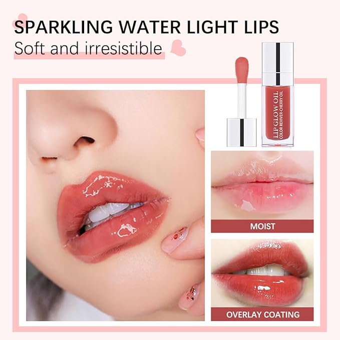 Hydrating Lip Glow Oil Moisturizing Plumping Lip Tint Lip Gloss Transparent Lip Balm Long Lasting Nourishing Repairing Lightening Lip Lines (012# ROSEWOOD)