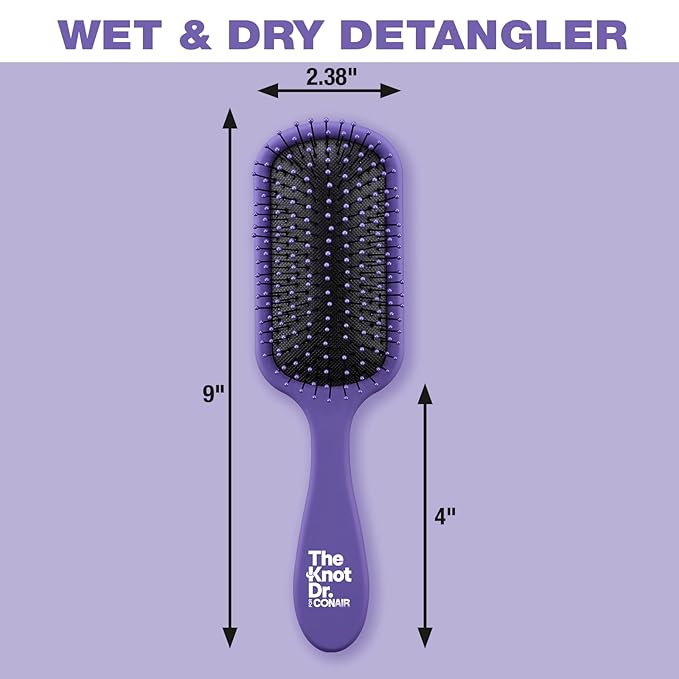 The Knot Dr. hair brush by Conair - Detangling hair brush - Removes Knots and Tangles in wet or dry hair - curly hair brush - Purple