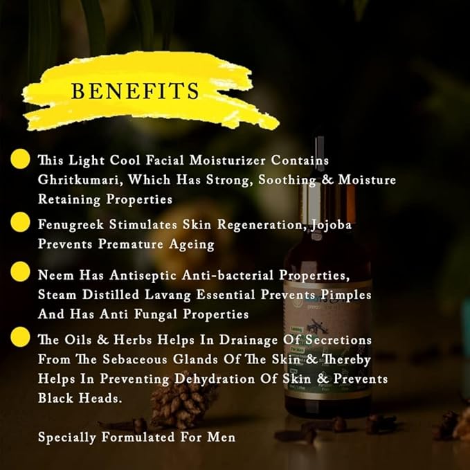 Roots & Herbs Ayurvedic Natural Treatment 100% Vegan No Paraben Lavang Rehydrating Skin Moisturizer Elixir for Men- 50 ML