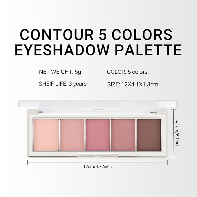 Erinde 5 Colors Matte Eyeshadow Palette Makeup, Natural Classic Nude Neutral Nude Brown Eye Shadow, Long Wearing Waterproof Everyday Eye Makeup for Brown Eyes, Romantic Peach Mauve Eyeshadow, 04