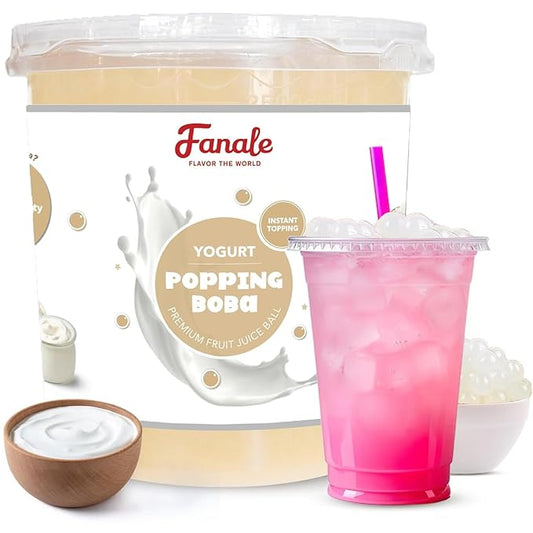 Fanale Lychee Popping Boba Pearls, Vegan, Non GMO, Gluten Free, Fat Free, Perfect for Bubble Tea, Smoothies, Ice Cream, Desserts, and Beverages.