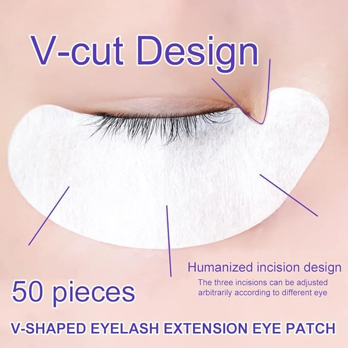 M J Joymay 50 Pairs Eyelash Extension Under Eye Gel Pads Pink Hydrogel V-Cut Natural Lint Free Eye Patches, Premium Eyelash Extension Supplies & Beauty Tools Stick Well(White)