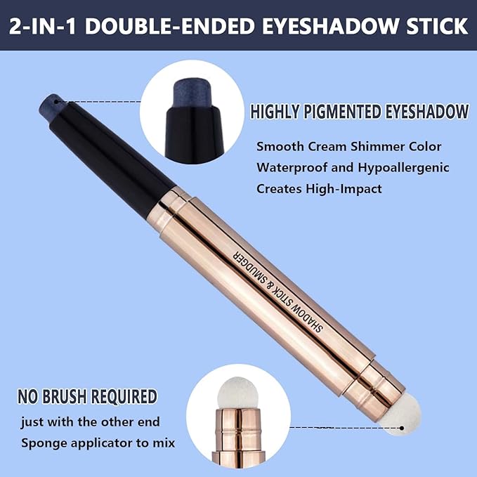 Midnight Black Eyeshadow Stick And Sponge Makeup Brush Cream Shimmer Smooth Shadow Pencil Eyeliner Long Lasting Waterproof Eye Shadow Highlighter Stick Hypoallergenic Multi-Dimensional Eyes Look # 12