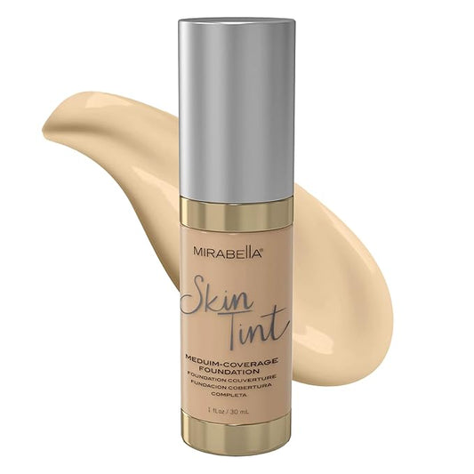 Mirabella Skin Tint Creme Liquid Foundation Makeup, Oil-Free Mineral Foundation for Medium Coverage - w/Hyaluronic Acid, Squalane, & Allantoin for All Skin Types - IN Neutral