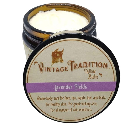 Vintage Tradition Beef Tallow All Purpose Balm - Healing, Hydrating Lavender Oil Skin Care Salve Replaces Body Lotion, Hand Cream, More - Essential Oil, Olive Oil, and Grass-Fed Tallow, 2 fl. oz.
