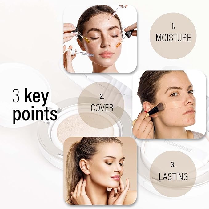 TROIAREUKE A+ Cushion Foundation (Shade 21) I Natural Coverage Foundation Makeup, Moisturizing Finish for Sensitive, Oily, Combination Skin, Skin Care Cushion I Korean Aesthetic Makeup