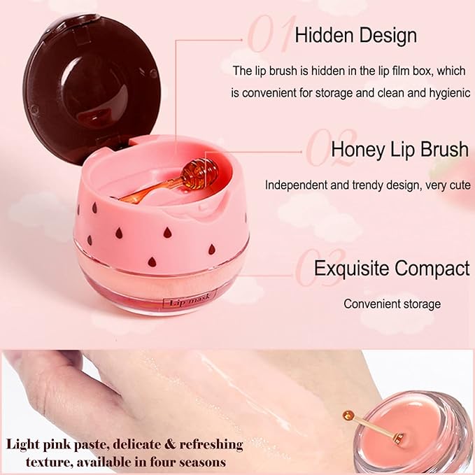4PCS Bee Lip Balm Lip Mask Honey Pot,Honey & Strawberry Lip Mask Propolis Moisturizing Lip Balm with Stick - Hydrating Prevention Dry & Cracked Lip Scrubs Exfoliato Lip Wrinkle Care(Honey&Strawberry)