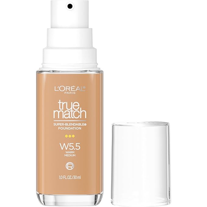 L'Oreal Paris True Match Super-Blendable Foundation, Medium Coverage Liquid Foundation Makeup, W5.5, Medium, 1 Fl Oz