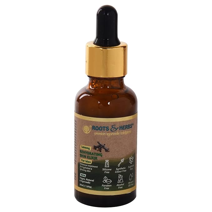 Roots & Herbs Ayurvedic Natural Treatment 100% Vegan No Paraben Lavang Rehydrating Skin Moisturizer Elixir for Men- 50 ML