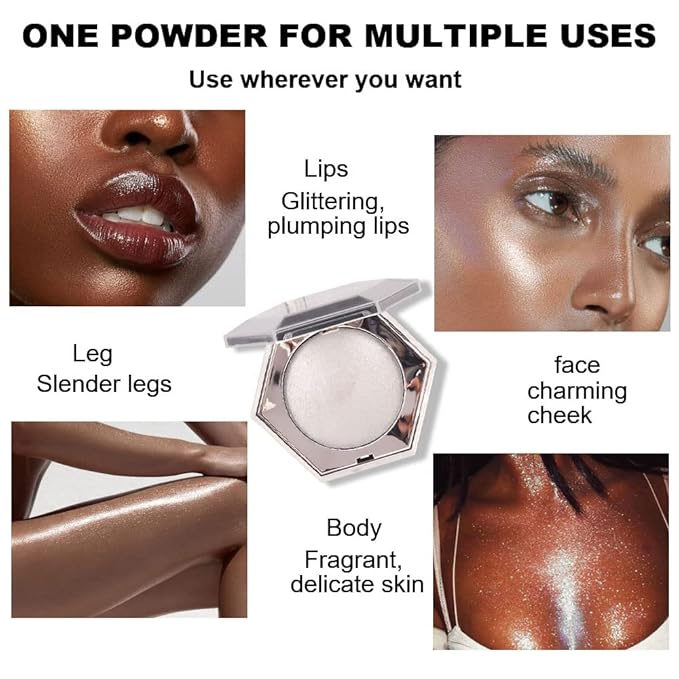 evpct Pearl White Silver Face Highlighter Makeup Shimmer Glitter Diamond Sparkly Highlighters Makeup Palette Powder for Face Body Cheek Pale Skin