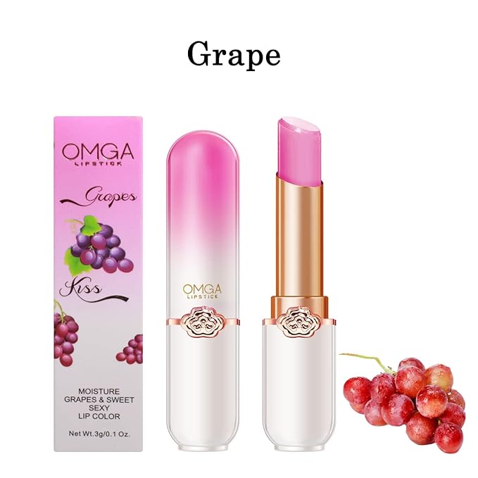 6 Pcs/Set Peach Aloe Vera Strawberry Blueberry Avocado Grape Jelly Lipstick Set Temperature Change Moisturizer flower Lip Stick Long Lasting Nutritious Lip Balm Magic Color Change Lip Gloss
