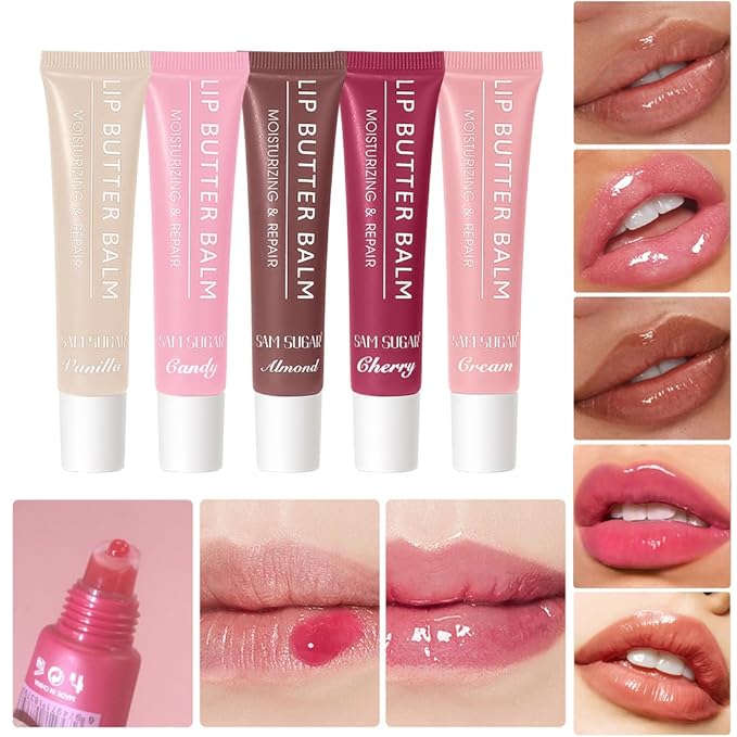 5 Colors Lip Balm Butter,Hydrating Lip Gloss Set,Plumping Lip Glow Oil,Nourishing Lip Care Repair Lip Mask with Natural Ingredients Olive Butter Jelly Liquid Lipstick For Women And Girls