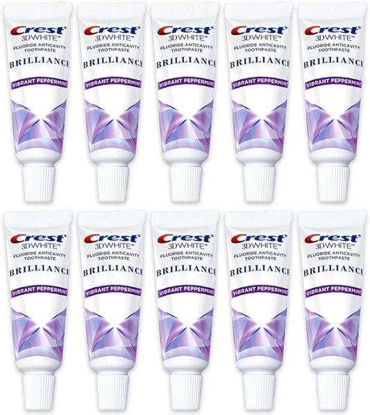 Crest 3D White Brilliance Toothpaste, Vibrant Peppermint, Travel Size 0.85 oz (24g) - Pack of 10