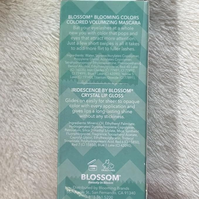 Blossom Liquid Volumizing Water Resistant Color Mascara, Iridescence Watermelon Flavored Glitter Shimmer Sparkle Crystal Lip Gloss, 0.22 fl. oz, 2 pack, Lilac Lashes Purple/Ombre Lavender Tourmaline Dream'