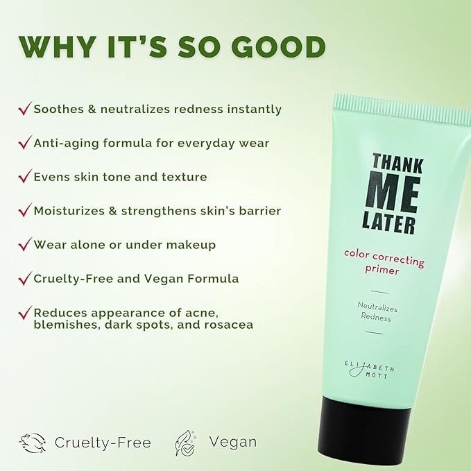 Elizabeth Mott Thank Me Later Color Correcting & Eye Primer Duo – Face Primer with Niacinamide for Redness Control & Smooth Makeup Base – Eye Primer for Long-Lasting, Crease-Free Eyeshadow – 30g + 10g