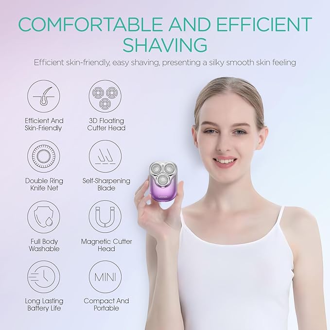 VOYOR Electric Razors for Women 3D Floating Blade Shaver for Women, Electric Shaver for Legs Bikini and Body Facial Hair Remover Women's Shavers Waterproof Women's Grooming ES310 (Purple)