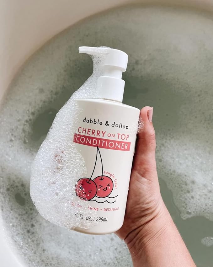 Dabble & Dollop Cherry on Top Conditioner - Natural Shine & Detangler for Kids, 100% USA-made, Paraben & Sulfate Free, Vegan, Gluten-free, Tear-Free (10oz)