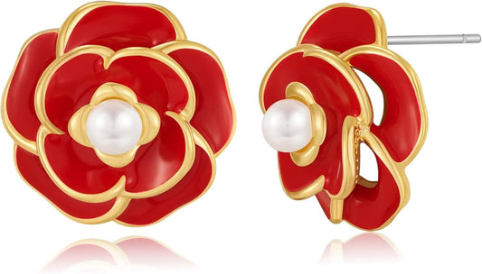 CLASSYZINT Gold/White/Red/Black Flower Stud Earrings For Women