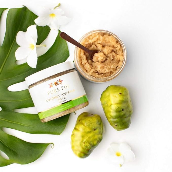 Pure Fiji Spa Gifts for Women and Man - Body Gift Box Include: Sugar Scrub, Bath and Body Oil, Body Butter and Body Lotion, Scent Noni