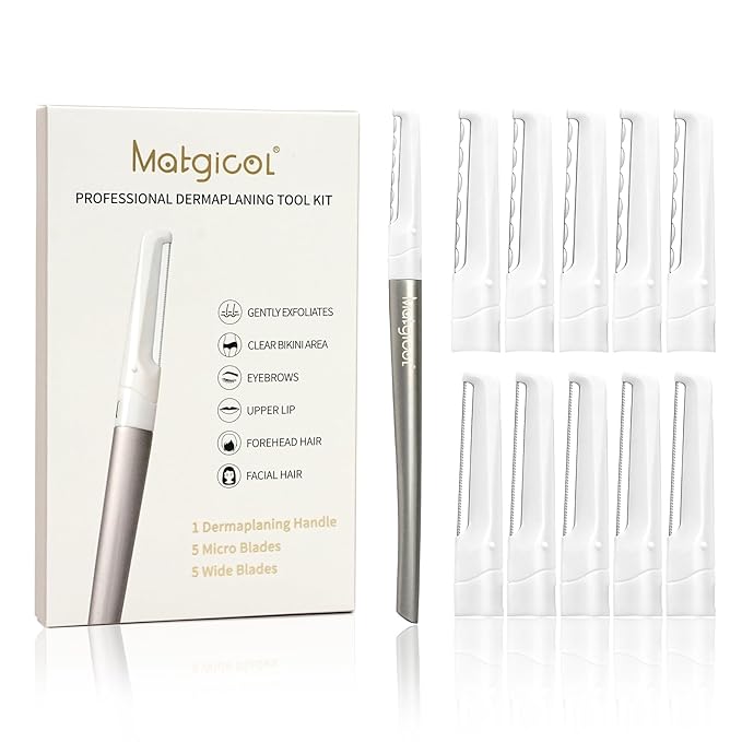 Dermaplaning Razor for Face - 10 Blade Refills, Dermaplaning Tool for Face Help Exfoliate and Smooth Skin, Easy-to-Use Facial Razors, Eyebrow Razor & Peach Fuzz Removal for Beauty