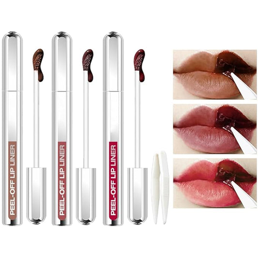 3 Colors Peel Off Lip Liner Stain Kit, Long Wear Matte Lip Tint Stain Set with Tweezer for Women, Waterproof Transfer Proof Highly Pigmented Peel Off Liquid Lipstick for All Skin Types (#3,4,5)