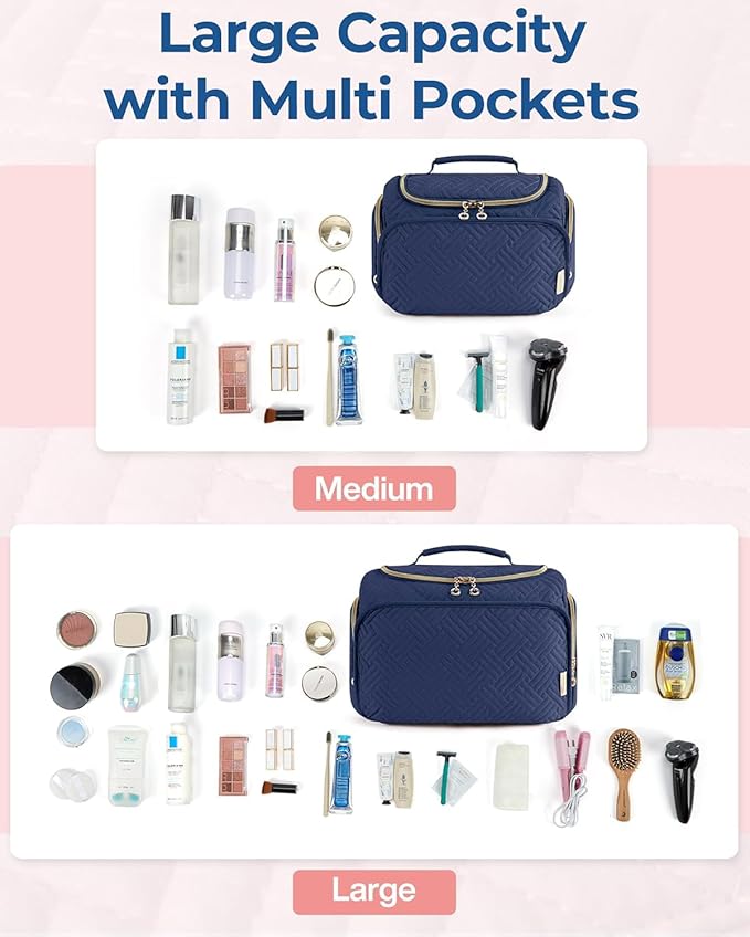 BAGSMART Travel Toiletry Bag, Large Wide-open Travel Bag for Toiletries, Makeup Cosmetic Travel Bag with Handle