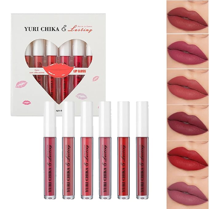 6 Color Set Matte Finish Velvet Lip Stain,Waterproof Gloss,Highly