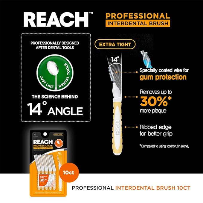 Reach Interdental Brush Cleaners, 0.7mm, Extra Tight, Sensitive Gum Protection, Plaque Remover for Teeth, Braces Flossers, Braces Brush, Dental Toothbrushes, Oral Care, 1 Pack, 10 Count