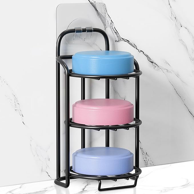 3-Tier Shower Soap Shampoo Bar Holder, Self Adhesive & Freestanding Draining Bathroom Soap Dish Caddy for Bathroom Wall Accesories Decor