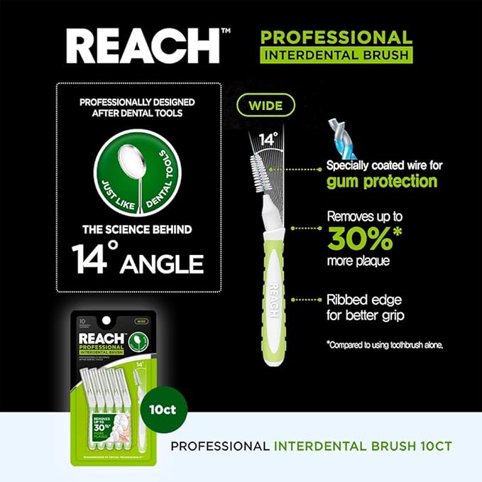 Reach Interdental Brush Cleaners, 1.3mm, Wide, Sensitive Gum Protection, Plaque Remover for Teeth, Braces Flossers, Braces Brush, Dental Toothbrushes, Oral Care, 1 Pack, 10 Count
