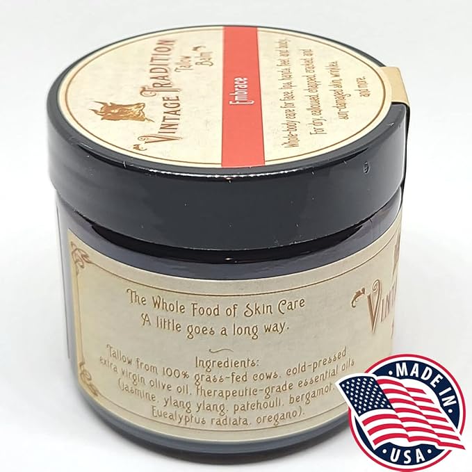 Vintage Tradition Beef Tallow All-Purpose Balm – Healing, Hydrating Jasmine Skin Care Salve – Replaces Body Lotion, Hand Cream & More – Made with Essential Oils, Olive Oil & Grass-Fed Tallow – 2 fl oz