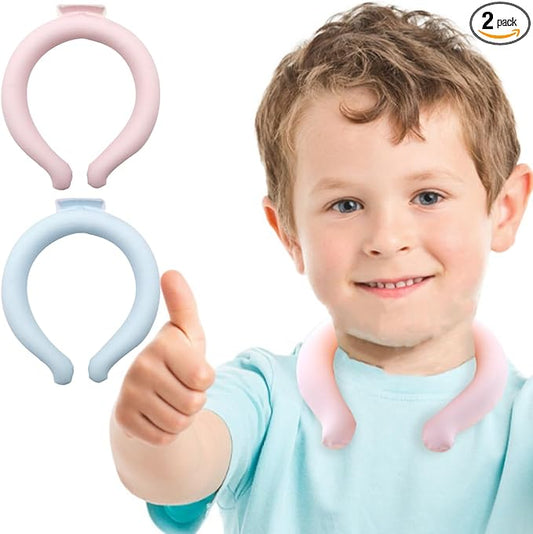 2 PCS Small Ice Collar, Kid Neck Cooling Tube, Wearable Cooling Neck Wraps for Summer Heat I Hands Free Cold Pack, Reusable Neck Coole (S-Pink+Blue)