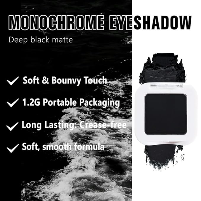 Kaely Pressed Single Eyeshadow Makeup, Deep Black Matte Highly Pigmented Monochrome Eye Shadow Palette, Waterproof Neutral Powde Mini Eyeshadow, sombras para ojos, Lightweight Blendable, 04