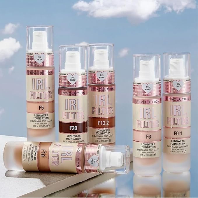Revolution Beauty, IRL Filter Longwear Foundation, Soft & Breathable Formula, Medium to Full Coverage, Matte Finish, F12, 0.7 Fl. Oz