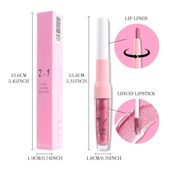 evpct Warm Pink Metallic Glitter Lip Liner and Lipstick Combo Lip Gloss Stain Set Makeup for Women Long Lasting Waterproof 24, Baby Pink Metallic Shimmer Frosted Iridescent Glossy Liquid Lipstick 12