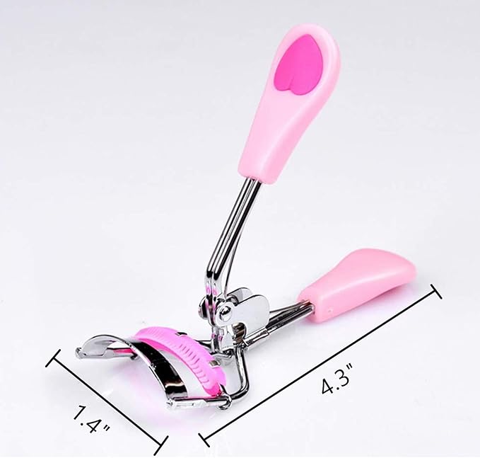 2 Pcs Stainless Steel Eyelash Curler with Built-in Comb Pinch Pain-Free Suitable for Any Eye Shapes and Sizes, with 4 Silicone Refill Pads（Hazy Pink&Light Pink）