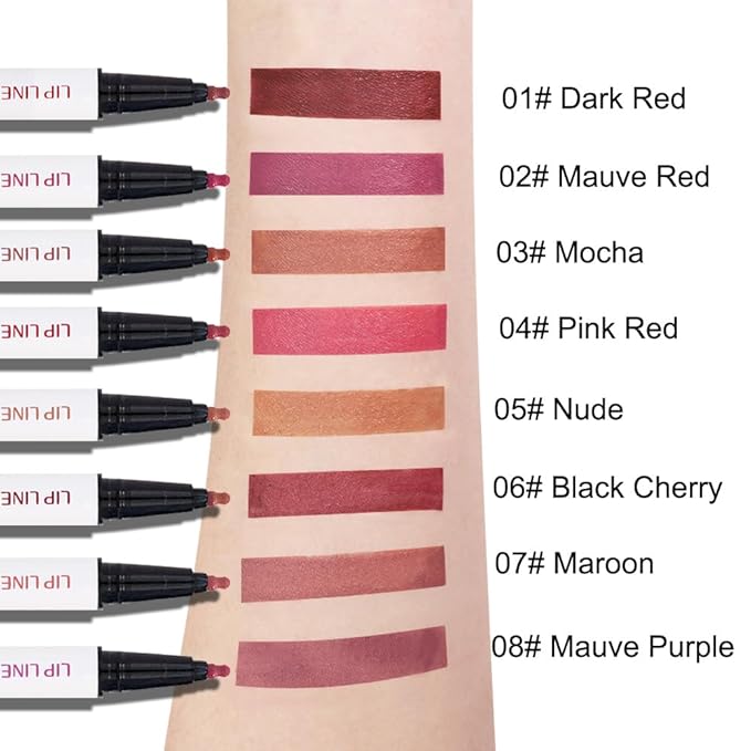 2Pcs Longwear Liquid Lip Liner Stain Marker Pen Set Long Lasting Waterproof, Pink Red Maroon Dusty Mauve Matte 24 Hour Lip Liner and Lipstick Combo, Color Stay Lipliner All Day, Lips Stain peel off