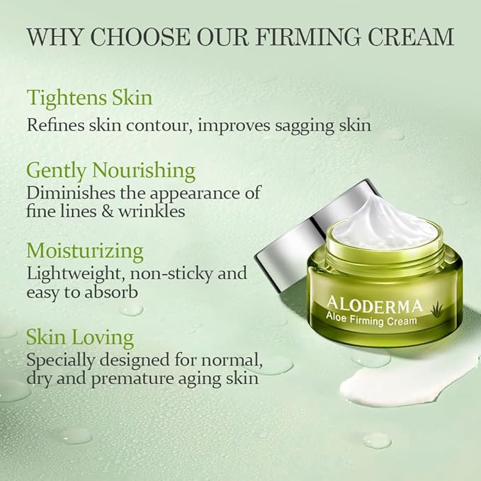 Aloderma Firming Cream for Face and Neck with 62% Organic Aloe Vera - Firming Face Cream with Hyaluronic Acid & Carnosine - Natural Renewing Aloe Face Cream - Instantly Hydrate & Plump Skin, 1.7oz