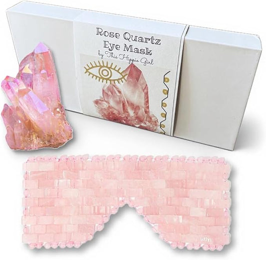 Rose Quartz Eye Mask by This Hippie Girl, Handcrafted Crystal Cut, Depuff for Puffy Eyes, Relieve Stress, The Cold-to-The-Touch Rose Quartz is Weighted for Comfort, Eye Mask for Facial