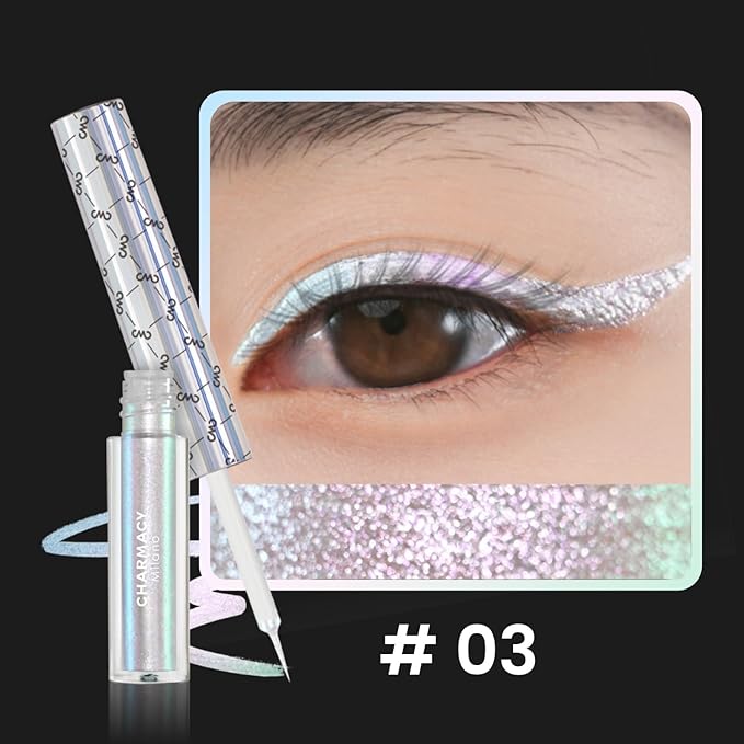 CHARMACY Chameleon Liquid Glitter Eyeliner - Highly Pigmented, Metallic MultiColor Shifting, Waterproof, Ultra-Fine Tip, Longwearing, Smudge-proof (#303)