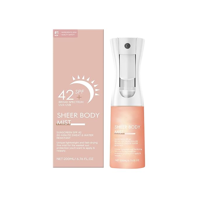 Sunglaze Sheer Body Mist Sunscreen SPF 42, Infused with Shimmering Body Oil, Hydrating Mist, Hydrates, Gives Skin a Glowy Finish, Lightweight, Gives Skin A Glowy Finish（6.7 Fl Oz）