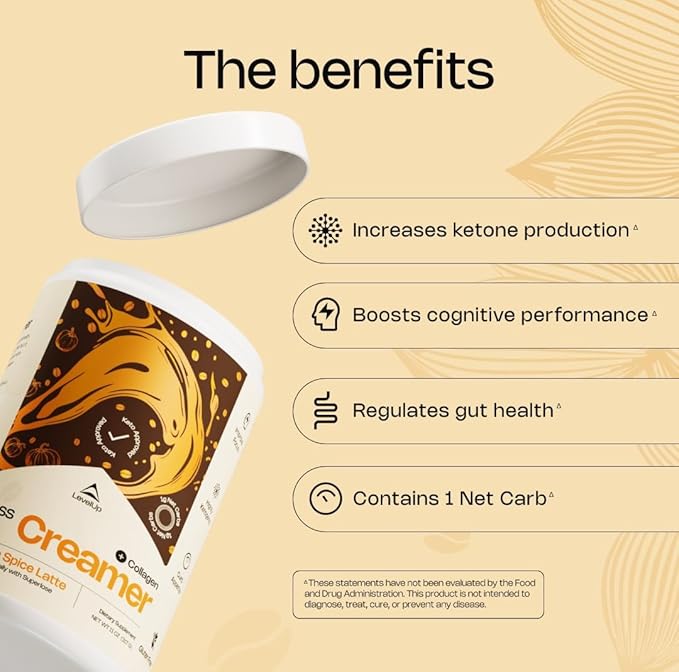 LevelUp Creamer, with Energizing MCT Oil and Collagen Peptides, Keto Coffee Creamer, Supports Natural Energy & Ketone Production - Pumpkin Spice Latte