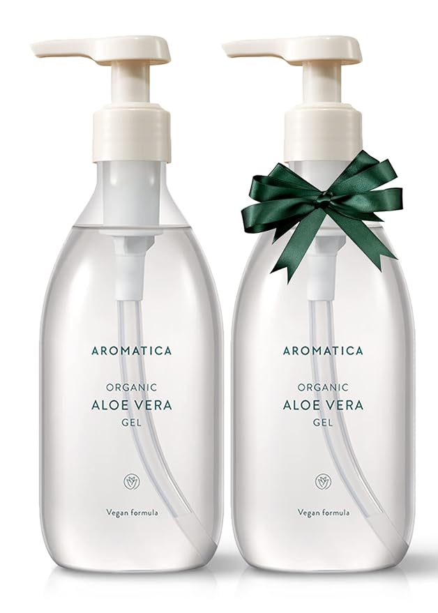 AROMATICA Organic Aloe Vera Gel Gift Set 300ml each – Vegan Body Moisturizer for Irritated Skin, After-Sun Skin Care