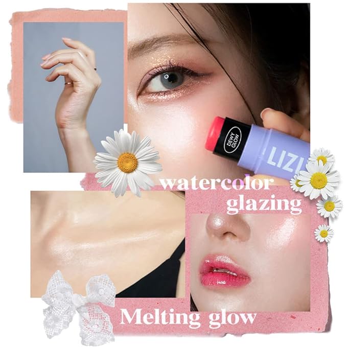 Vegan Blush Stick Multi Balm Cheek Stick Korean Make Up Dewy Glow Balm Stick sonrojo (02 Pink)