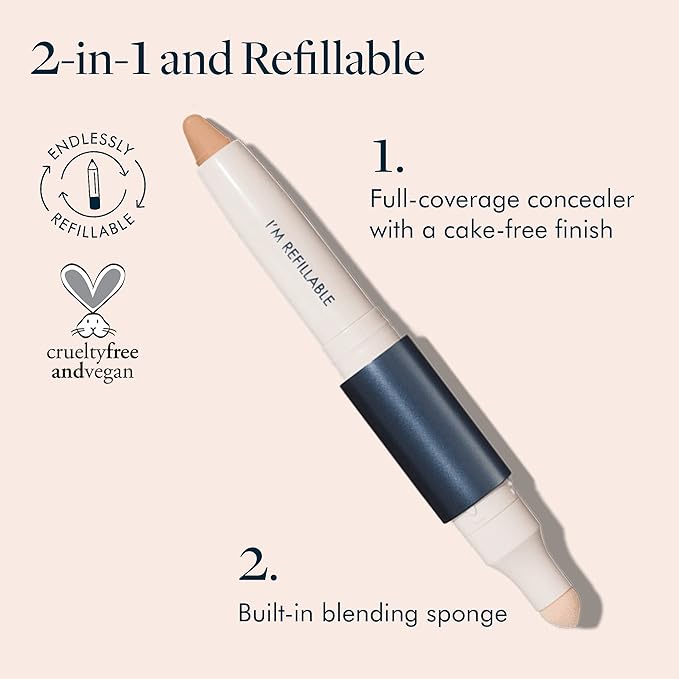 Trestique Concealer Crayon, Refillable Makeup Concealer With Built-In Blending Sponge, Sustainable Under Eye Concealer, Clean Beauty Concealer Makeup