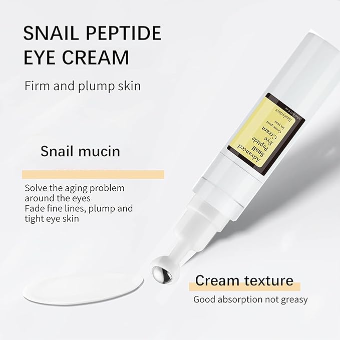Snail Peptide Advanced Under Eye Cream for Dark Circles, with 360° Massage Ball Reduces Wrinkles &Fine Lines, Eye Essence Roll-On, Firms, Moisturizes, and Tightens Puffy Eyes for Men&Women