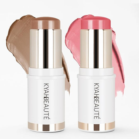 2Pcs Contour Stick Makeup，Cream Blush for Cheeks, Contour Stick + Blush Stick for Dewy Makeup Look，Long-Wear & Hydrating Formula | Contour Stick + Blossom Blush for Light to Light Medium…