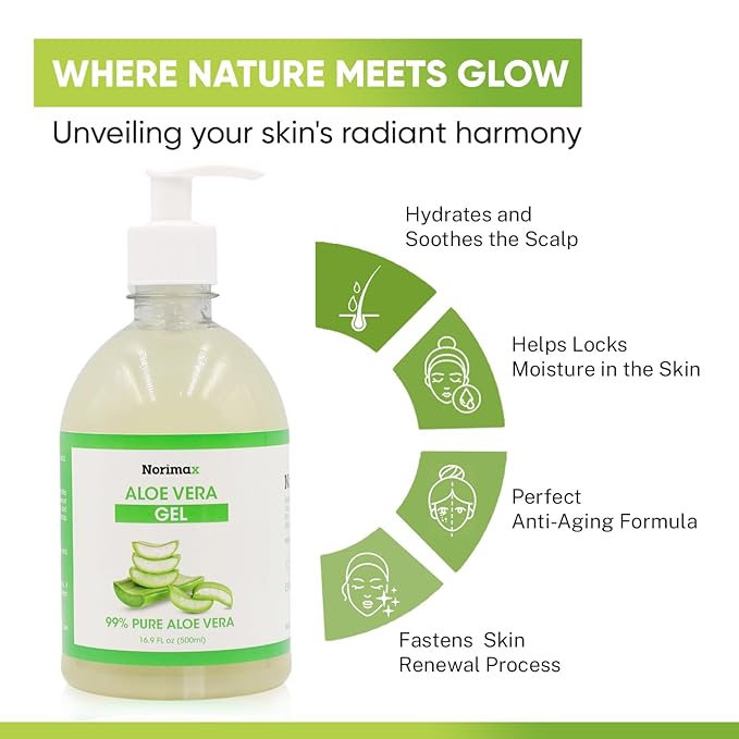 Natural Aloe Vera Gel for Hair, Scalp, Face, Dry Skin, Sunburn, & Sensitive Skin - Cold Pressed, Vegan, Unscented - Soothing Aloe Face Moisturizer (16.9 oz.)